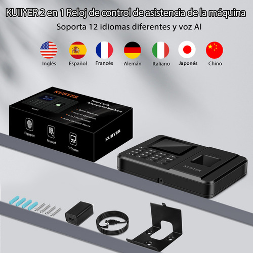 Reloj Checador Huella Biométrico Digital Kuiiyer Soporte Para 12 Idiomas Y Voz Aisoporte Para El Reconocimiento De Huellas Dactilares Reconocimiento De Pin Soporte Para Exportar Datos Por Usb