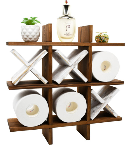 Tic Tac Toe - Soporte Para Papel Higiénico Rústico De Madera
