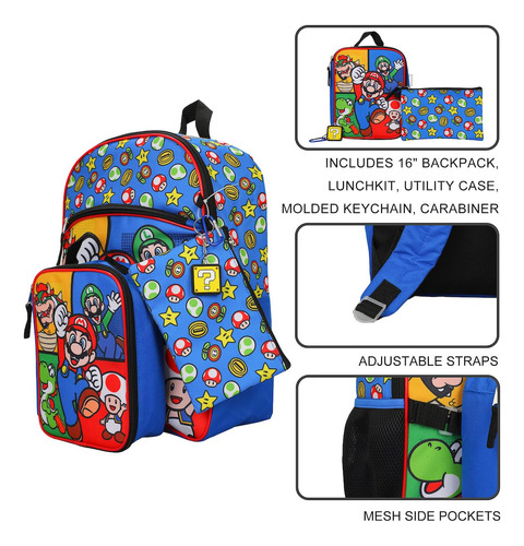 Bioworld Super Mario Bros Set De Mochila Con Accesorios