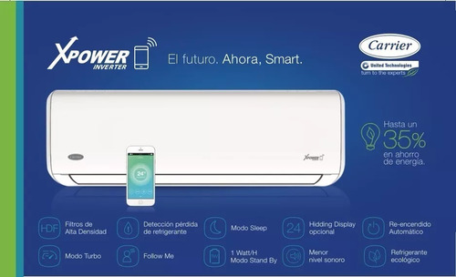 Aire acondicionado Carrier split inverter frío/calor 4506 frigorías blanco 220V 53HVA1801F