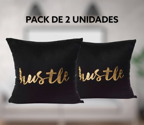 Pack De 2 Cojines De Terciopelo Negro Con Diseños Color Oro