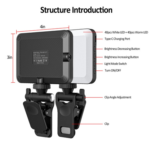 Luz Recargable De Selfie Y Relleno Clip Para Teléfono Y Lapt Color
