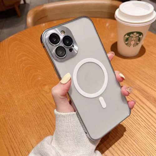 Capa magnética de metal com proteção de lente para iPhone Silver Color para iPhone 13 Pro Max