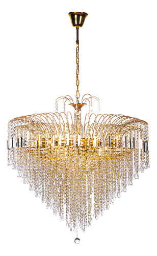 Candil de Cristal Cortado K9 Alto Brillo Gamalux Europa Millan de 18 Luces E26 Dorado