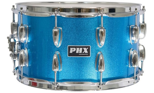 Caixa Bateria 14x8 Madeira Cromado Phx Music Pele Cristal Cor do casco Azul-celeste