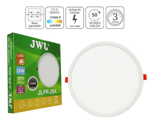 Lámpara Empotrable Ajustable Redonda 20w Luz Blanca 20pzjwj Color Blanco