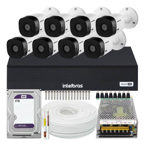 Kit Cftv 8 Cameras Full Hd Dvr Intelbras 1008c 2tb Wd Purple