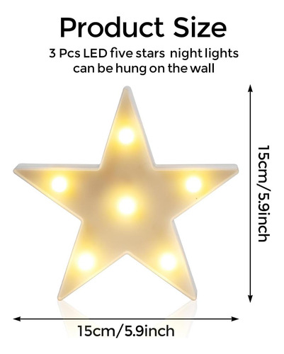 Luz De La Noche Led De 3 Pcs Led Led Star White Night Light