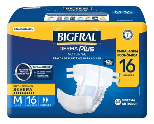 Fraldas Para Adultos Descartável Bigfral Derma Plus Noturna Tamanho Médio