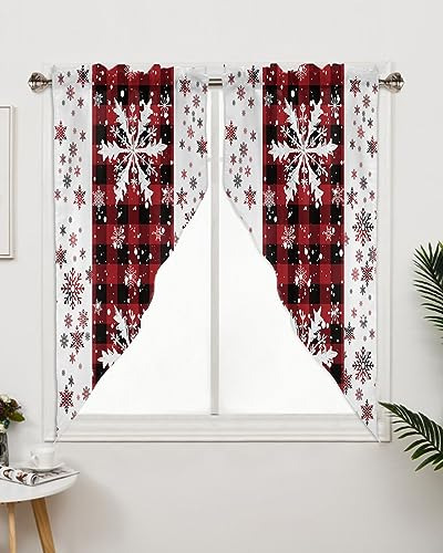 Cortinas Navideñas A Cuadros Con Copos De Nieve 1 Par