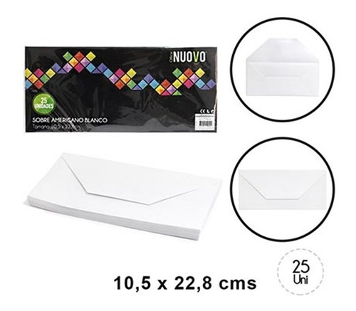250 Unidades Sobre Para Carta Tamaño Americano 10,5 X 22,8 Color Blanco Liso