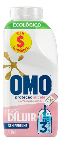 Lava-roupas líquido para diluir Omo proteção micelar frasco 500ml refil econômico