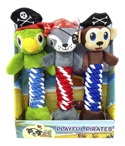 Pack 3 Juguete Peluche Perros Piratas Masticable Mascotas