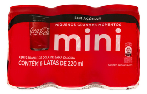 Pack 18 Refrigerante Sem Açúcar Coca-cola Mini Lata 220ml