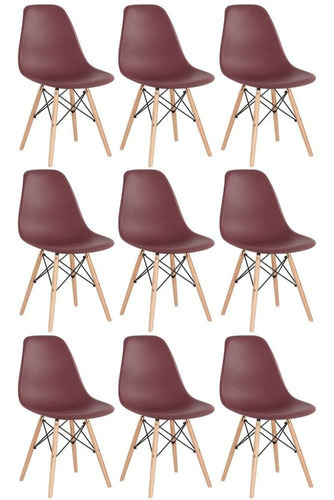 Kit - 9 X Cadeiras Charles Eames Eiffel Dsw Madeira Clara Cor da estrutura da cadeira Marrom