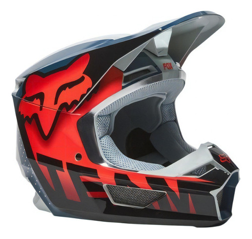 Casco Cross Fox V1 V1 Trice  Gris Y Naranja - Motocross Diseño Trice Color Gris Tamaño Del Casco L