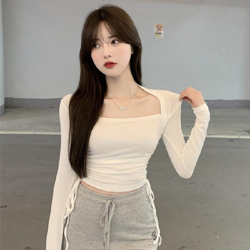 Camiseta De Manga Larga Con Cuello Cuadrado Para Mujer, Otoñ