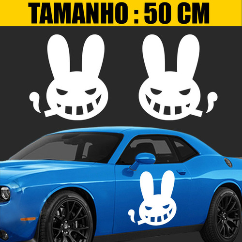 2 Pçs Adesivo Branco Lateral Carro Coelho Mafioso