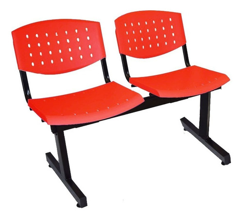 Silla Tandem 2 Asientos Salas De Espera Plastico Reforzado Color de la estructura Negro Color de los asientos Rojo