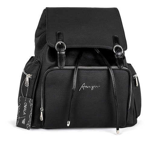 Imagen 5 de 7 de Mochila Eco Cuero Mujer Urbana Negra Bolsillos Amayra