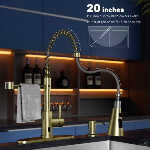 Grifo De Cocina Dayone De Oro Cepillado Sin Contacto Con Dis