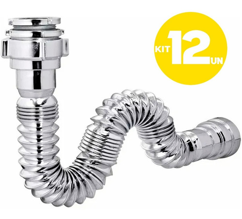 Kit 12 Sifão Sanfonado Ajustável Cromado Multiuso Universal