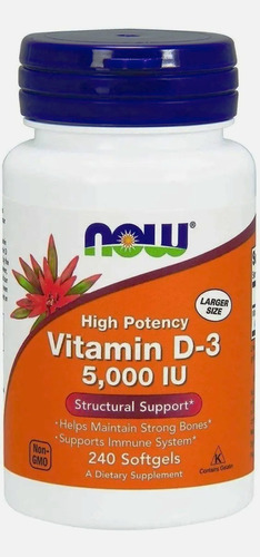 Vitamina D3 5000 Iu.  Now, 240 Capsulas De Gel. Americano