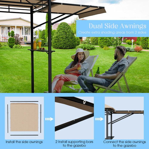 Gazebo Para Asados De Patio De 13,5 X 4 Pies Con Toldo Gpl Beige