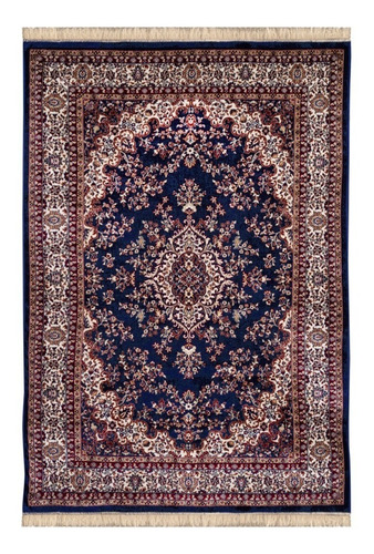 Tapete Tabriz Indiano 140x200cm 1,40x2,00m Tipo Persa Belga Cor Azul-escuro Desenho do tecido Clássico