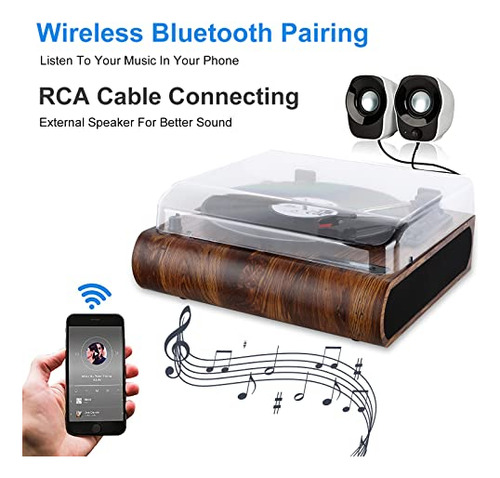 Reproductor De Vinilo Bluetooth, Tocadiscos De 3 Velocidades