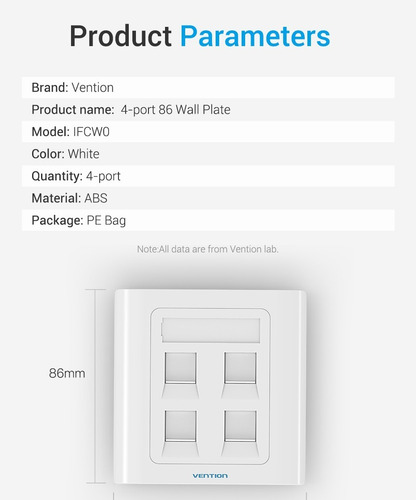 Imagen 5 de 10 de Faceplate Frente 4 Cuatro Puertos Tapa Bastidor Rj45 Vention