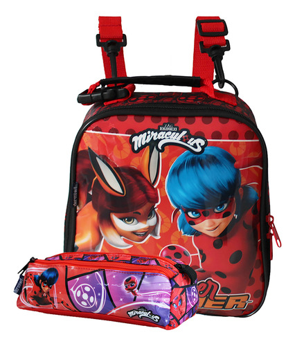 Kit Lancheira Térmica Com Estojo Escolar Ladybug Miraculous