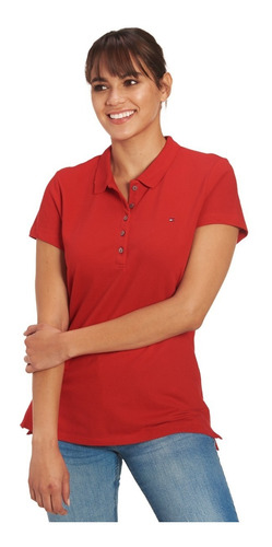 Playera Polo Tommy Hilfiger Heritage Color Rojo Para Mujer