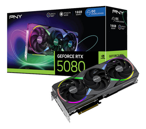 Placa De Video Pny Nviadoa Rtx 5080 16gb Ddr7 Stealth Mode Triple Fan Graphic Card
