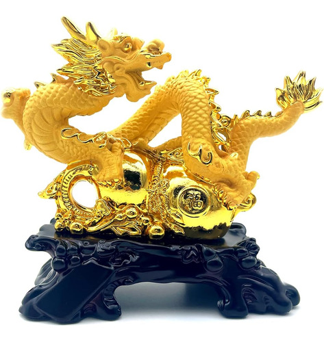 Funsxbug Oro Chino Feng Shui Dragón Estatua Escultura Figura