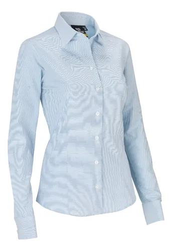 Blusa De Uniforme Para Mujer Azul Cielo Manga Larga Pinzada