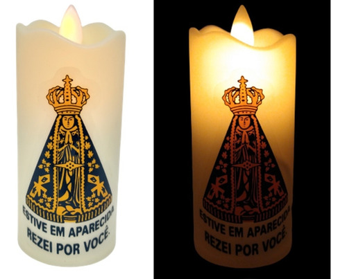 Vela De Led Eletrônica Nossa Senhora Chama Viva + 2 Pilhas