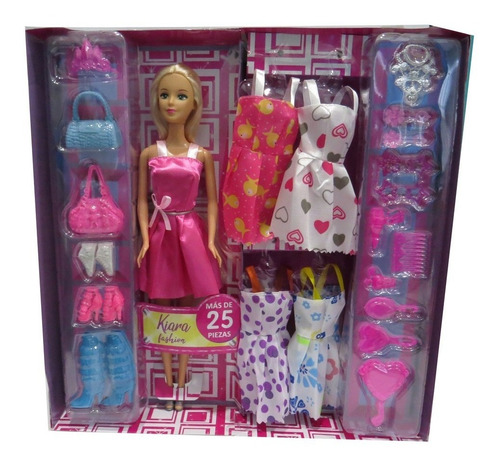 Imagen 1 de 3 de Muñeca Kiara Articulada Fashion Vestidos Accesorios B083 Edu