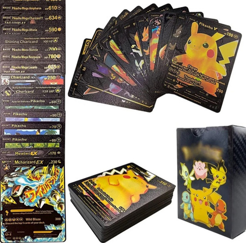 Caja 55 Cartas Plasticas Pokemon Negras (v, Vmax, Gx)