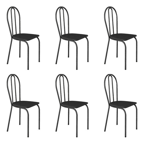 Kit 6 Cadeiras De Cozinha Texas Liso Preto Pés De Ferro