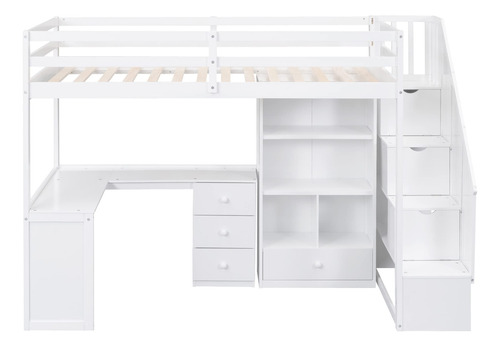 Cama Tipo Loft Individual Con Escritorio Y Escaleras L Blanco Nombre Del Diseño