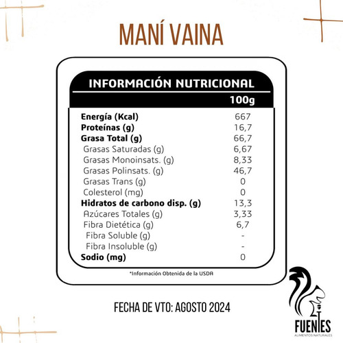| Fuentess | Mani Vaina Con Cascara Por 500 Grs.