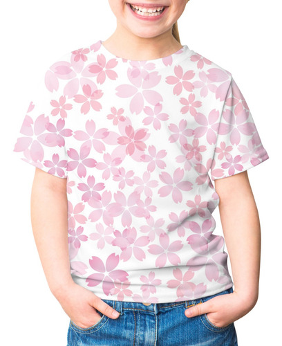 Camiseta Infantil Adulto Floral Flores Rosa Margarida Menina