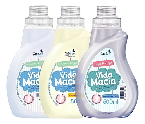 Kit 3 Vida Macia 1 Lava Roupa 2 Amaciante Amêndoa Camomila