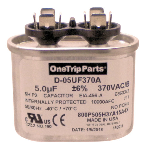 Duracap Ee. Uu. Run Capacitor 5 uf  5 mfd 370 vac Flat Oval