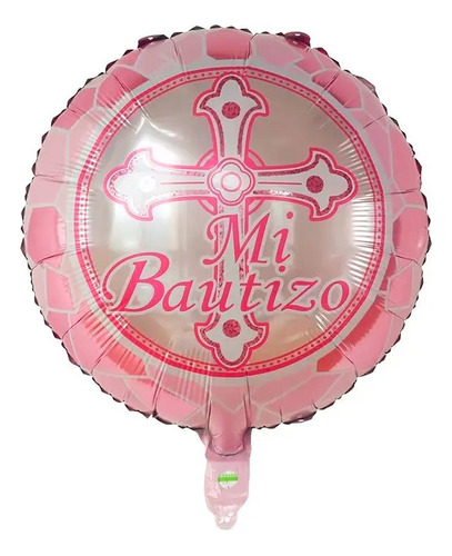  12 Globos Metalicos  Mi Bautizo Angelito 45cm.+porta Globo