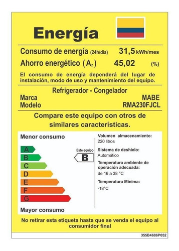 Imagen 2 de 10 de Nevera Mabe No Frost De 230lts Brutos Platinum- Rma230fjcl