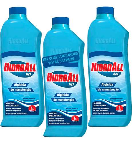 Kit 3 Algicida De Manutenção Água Verde Hidroall Piscinas