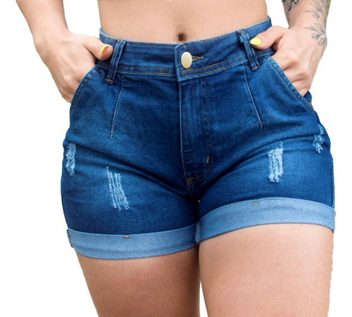 Shorts Jeans Bermuda Feminina C/ Brilhos Desfiado Rasgadinho