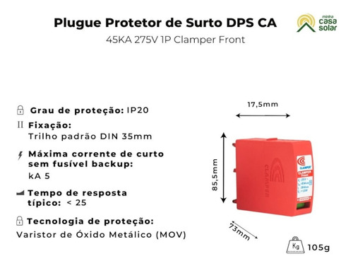 Kit 10 Unidades Refil Plugue Dps Ca 275v 45ka Clamper